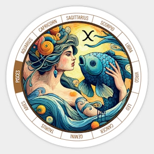 ZODIAC Pisces - Astrological PISCES - PISCES - ZODIAC sign - Van Gogh style - 7 Sticker
